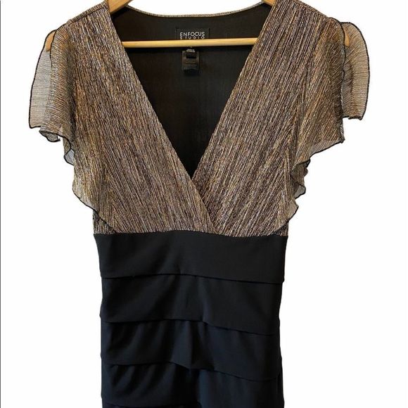 ENFOCUS Studio Metallic Top Deep V Tier Dress 8 - Picture 2 of 10